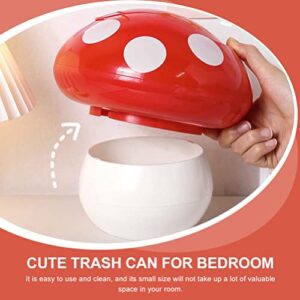 BESTonZON Tiny Desktop Waste Garbage Bin Mushroom Shaped Trash Can Plastic Mini Wastebasket Trash Can Cute Wastepaper Basket Waste Bin with Swing Lid for Office Home