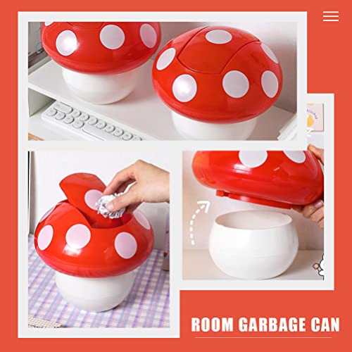 BESTonZON Tiny Desktop Waste Garbage Bin Mushroom Shaped Trash Can Plastic Mini Wastebasket Trash Can Cute Wastepaper Basket Waste Bin with Swing Lid for Office Home