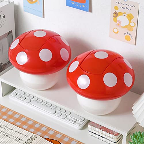 BESTonZON Tiny Desktop Waste Garbage Bin Mushroom Shaped Trash Can Plastic Mini Wastebasket Trash Can Cute Wastepaper Basket Waste Bin with Swing Lid for Office Home