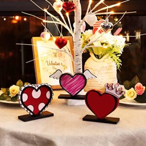 3Pcs Valentines Day Decor Heart Table Decorations Sign, Valentines Day Double-sided Heart Wooden Tiered Tray Decor, Classic Valentines Day Decorations for the Home Table Decor Valentines Day Gifts