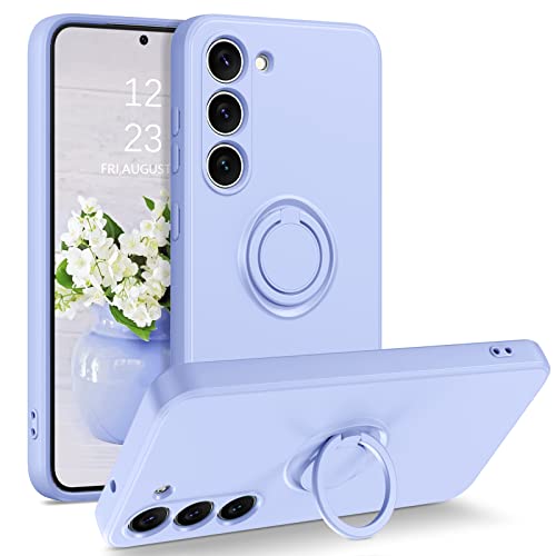 Telaso for Samsung Galaxy S23 Case, Slim Silicone | 360° Ring Holder Kickstand | Support Car Mount | Soft Gel Rubber Hybrid Bumper Samsung Galaxy S23 Phone Case Cover for Girls Women, Purple/Lavender