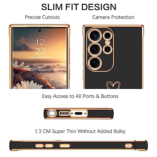 BENTOBEN Samsung Galaxy S23 Ultra Case, Cute Heart Slim & Shockproof TPU Bumper, Lightweight, 6.8 Inch, Black
