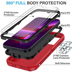 KECAI for iPhone 13 Pro Max Case, with 2X Screen Protector + 2X Camera Lens Protector, Military Grade Dropproof Shockproof Protective Cover, Rugged Durable Case with Port Protection, 6.7''(Red)