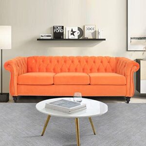avzear 3 seat sofa, velvet sofa living room sofa large sofa modern chesterfield fabric modern 3 seater couch furniture classic tufted chesterfield settee sofa, orange