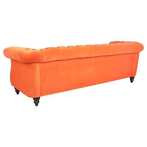 AVZEAR 3 seat Sofa, Velvet Sofa Living Room Sofa Large Sofa Modern Chesterfield Fabric Modern 3 Seater Couch Furniture Classic Tufted Chesterfield Settee Sofa, Orange