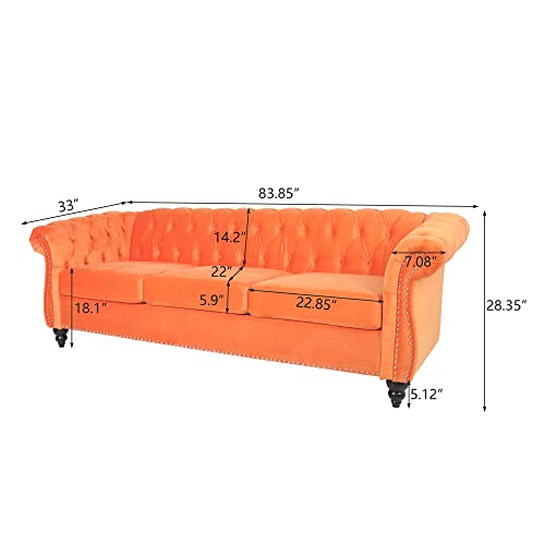 AVZEAR 3 seat Sofa, Velvet Sofa Living Room Sofa Large Sofa Modern Chesterfield Fabric Modern 3 Seater Couch Furniture Classic Tufted Chesterfield Settee Sofa, Orange