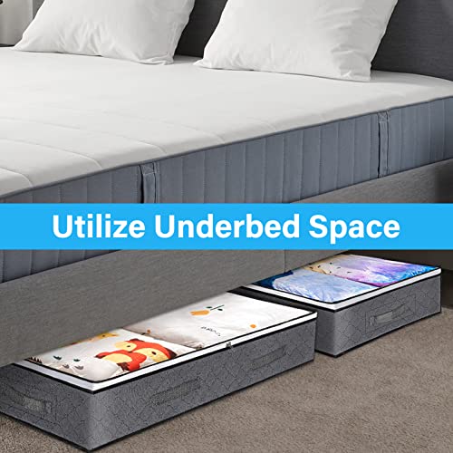 Under The Bed Storage Containers, 3 Pack Large Capacity Underbed Storage Bags Organizer, Collapsible Storage Bins with Clear Window for Blanket, Bedding, Comforter, Clothes Bedroom Storage Bags Gray