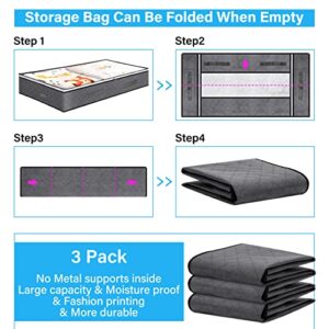 Under The Bed Storage Containers, 3 Pack Large Capacity Underbed Storage Bags Organizer, Collapsible Storage Bins with Clear Window for Blanket, Bedding, Comforter, Clothes Bedroom Storage Bags Gray