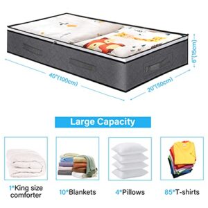 Under The Bed Storage Containers, 3 Pack Large Capacity Underbed Storage Bags Organizer, Collapsible Storage Bins with Clear Window for Blanket, Bedding, Comforter, Clothes Bedroom Storage Bags Gray