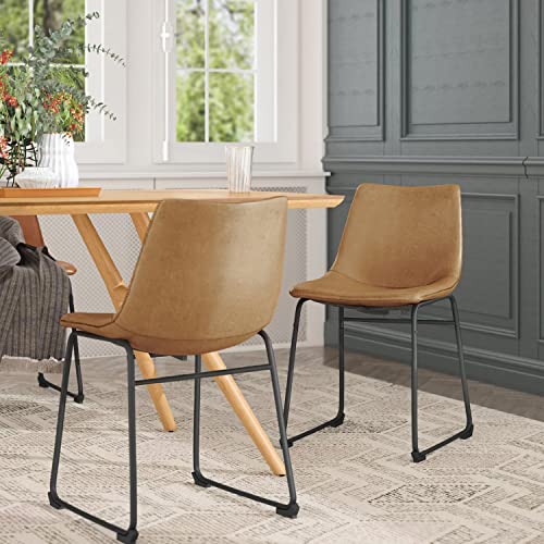 Forevich Kitchen Dining Chairs Faux Leather Modern Upholstered Counter Stools with Metal Legs Comfortable Dining Room Dining Style Set of 2