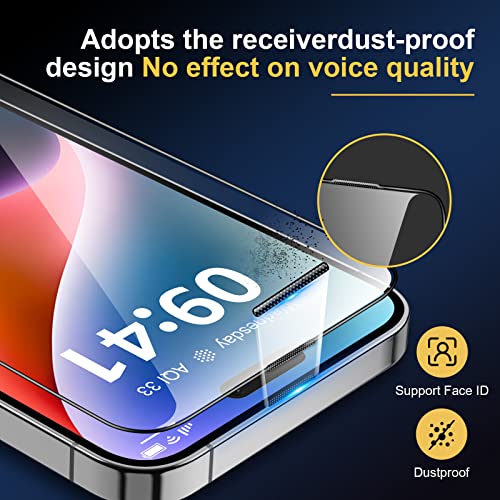 KimSouthD 3 Pack Shatterproof Tempered Glass Screen Protector iPhone 14 Pro Max 6.7 inch - Anti Fingerprint & 10X Anti Scratch, [Full Coverage Receiver Dust-proof], Easy to Install with No Bubbles.