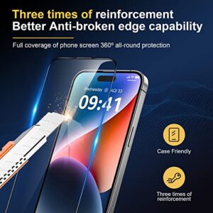 KimSouthD 3 Pack Shatterproof Tempered Glass Screen Protector iPhone 14 Pro Max 6.7 inch - Anti Fingerprint & 10X Anti Scratch, [Full Coverage Receiver Dust-proof], Easy to Install with No Bubbles.