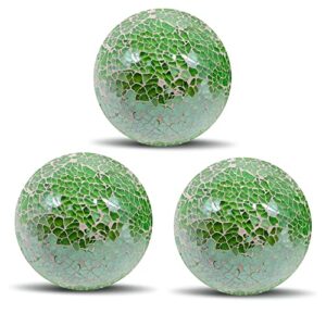 Qingbei Rina Green Decorative Balls,3 PCS/3.2 Inch Spring Decorative Orbs Spheres,Mosaic Glass Balls,Decorative Balls for Centerpiece Bowls Vase Filler,St Patricks Day Decor,Gift for Mom