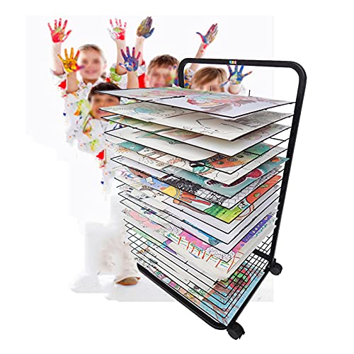 NEOCHY Drying Racks,Powder Coating Finish, Art Shelf Storage Rack on Wheels, Ideal for Education Schools and Art Clubs 20-Shelf/H78Cm/20 Floors