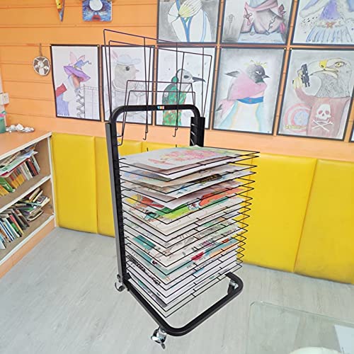 NEOCHY Drying Racks,Powder Coating Finish, Art Shelf Storage Rack on Wheels, Ideal for Education Schools and Art Clubs 20-Shelf/H78Cm/20 Floors