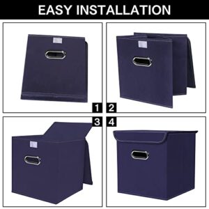 NieEnjoy Closet Organizers Fabric Storage Cube Bins with Lids collapsible storage bins basket with Handles ,Storage Boxes for Organizing,3 Pack (Navy Blue)