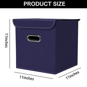 NieEnjoy Closet Organizers Fabric Storage Cube Bins with Lids collapsible storage bins basket with Handles ,Storage Boxes for Organizing,3 Pack (Navy Blue)