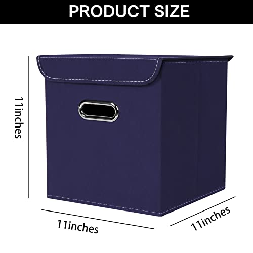 NieEnjoy Closet Organizers Fabric Storage Cube Bins with Lids collapsible storage bins basket with Handles ,Storage Boxes for Organizing,3 Pack (Navy Blue)