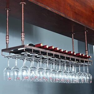 retro wine stemware rack, metal wine bottle rack ceiling mounted hanging wine goblet holder, vintage wine rack for kitchen bar pub restaurants -bronze (size : 120×30cm(47×12inch))