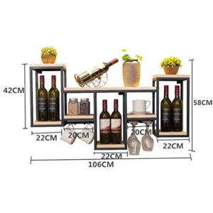 Wine Holder Wine Bottle Glass Rack, Wood Metal Combined Wall Storage Shelf Holder, Wine Cabinet Wall-Mount Wine Goblet Stemware Rack