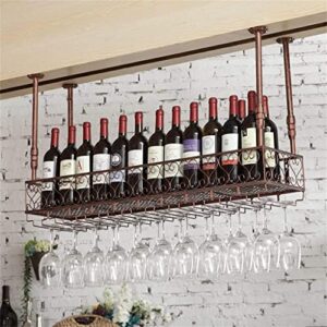 ceiling wine bottle holder, ceiling hanging wine stemware racks, wine glass goblet rack, kitchens counter home bar decor - vintage bronze (size : 60×25cm(24×10inch))