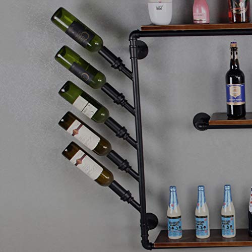 Wine Rack Loft Vintage Industrial Wind Rack Wrought Iron Wood Hose Rack Wall-Mounted Wine Rack Cup Holder Glassware Rack Wine Cooler 90 * 20 * 130cm