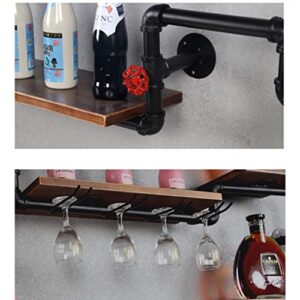 Wine Rack Loft Vintage Industrial Wind Rack Wrought Iron Wood Hose Rack Wall-Mounted Wine Rack Cup Holder Glassware Rack Wine Cooler 90 * 20 * 130cm