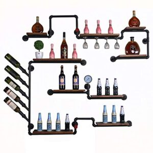 Wine Rack Loft Vintage Industrial Wind Rack Wrought Iron Wood Hose Rack Wall-Mounted Wine Rack Cup Holder Glassware Rack Wine Cooler 90 * 20 * 130cm