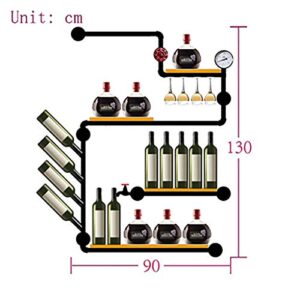 Wine Rack Loft Vintage Industrial Wind Rack Wrought Iron Wood Hose Rack Wall-Mounted Wine Rack Cup Holder Glassware Rack Wine Cooler 90 * 20 * 130cm