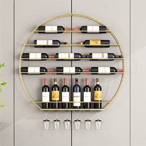 Gold Round Wall-Mounte Wine Rack ， Bar Restaurant Kitchen Wine Bottle Storage Shelf ，Hanging Wine Glass Holder Suspended Stemware Floating Organizer Shelves