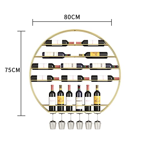 Gold Round Wall-Mounte Wine Rack ， Bar Restaurant Kitchen Wine Bottle Storage Shelf ，Hanging Wine Glass Holder Suspended Stemware Floating Organizer Shelves