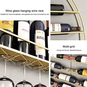 Gold Round Wall-Mounte Wine Rack ， Bar Restaurant Kitchen Wine Bottle Storage Shelf ，Hanging Wine Glass Holder Suspended Stemware Floating Organizer Shelves