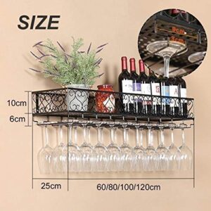 Wine Racks Wall Holder, Wine Storage Organizer Rack Wine Glass Holder Metal Vintage Rustic Wine Bottle Holder Wine Cabinet, Wall Shelf Storage Organizer Rack, Bronze (Size : 80×25c