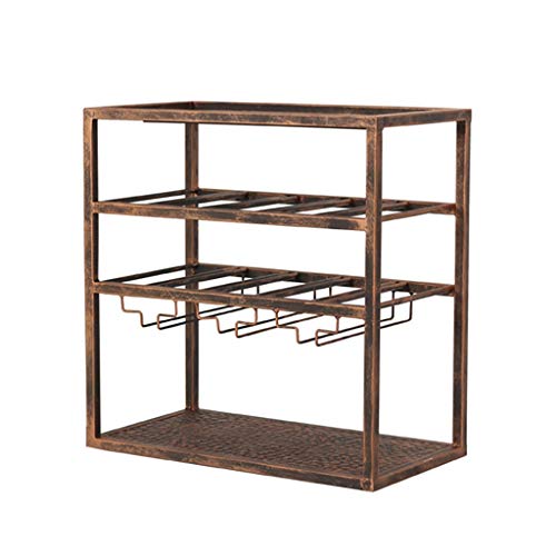 Wine Rack Wrought Iron Wine Rack and Glass Locker Free Standing Goblet Holder Support Display Stand 48x 28x50 Cm for Up to 12 Bottles of Wine