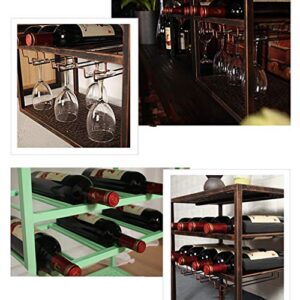 Wine Rack Wrought Iron Wine Rack and Glass Locker Free Standing Goblet Holder Support Display Stand 48x 28x50 Cm for Up to 12 Bottles of Wine