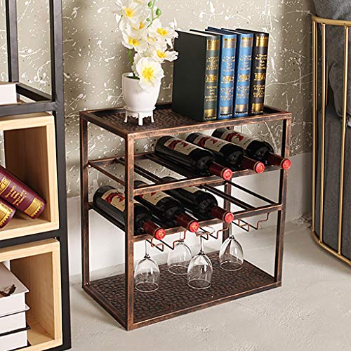 Wine Rack Wrought Iron Wine Rack and Glass Locker Free Standing Goblet Holder Support Display Stand 48x 28x50 Cm for Up to 12 Bottles of Wine