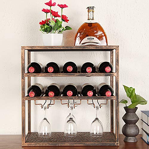 Wine Rack Wrought Iron Wine Rack and Glass Locker Free Standing Goblet Holder Support Display Stand 48x 28x50 Cm for Up to 12 Bottles of Wine