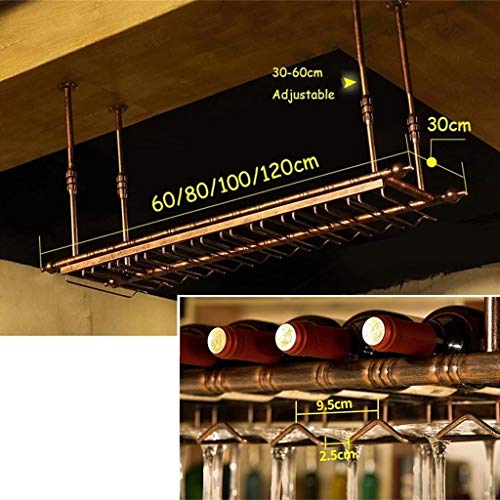 Metal Ceiling Wine Holder Black, Adjustable Hanging Wine Bottle Holder, Stemware Racks, Goblet Rack, Kitchens Bar Counter Wine Storage Display Shelf (Size : 100×35cm(39×14inch))