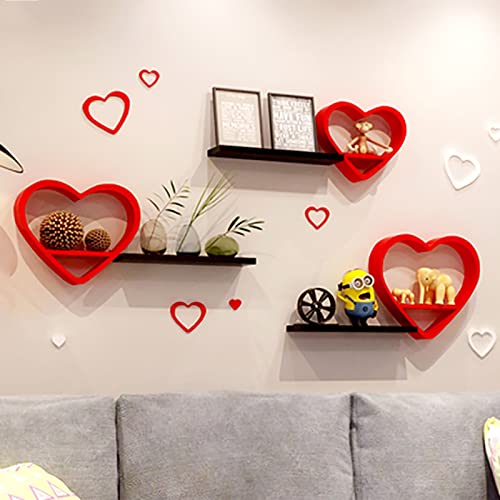 QQXX Cute Heart Shaped Floating Shelves,Set of 3 Wall Shelves Wood Floating Shelf,Kawaii Shelves for Wall Decor,Small Storage Display Rack Living Room Bedroom Bathroom(Set of 3, Black)