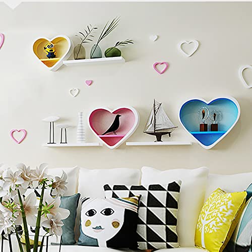 QQXX Cute Heart Shaped Floating Shelves,Set of 3 Wall Shelves Wood Floating Shelf,Kawaii Shelves for Wall Decor,Small Storage Display Rack Living Room Bedroom Bathroom(Set of 3, Black)