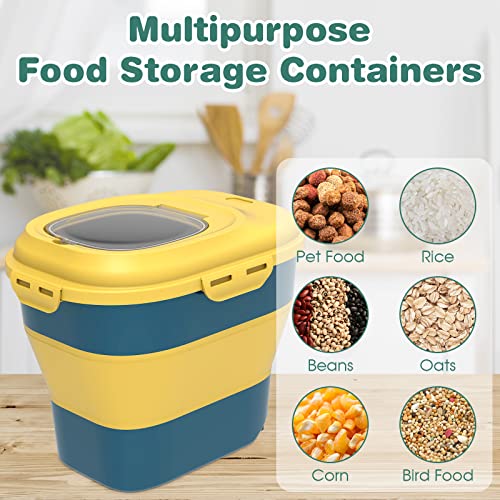 Collapsible Dog Food Storage Container, Dog Food Container 30 LB, Airtight Pet Food Storage Container with Folding Bowl, Measuring Cup, Scoop & Wheels, 50 Lb Kitchen Food Storage Bin for Dog Treats