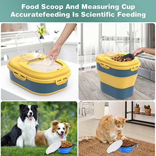 Collapsible Dog Food Storage Container, Dog Food Container 30 LB, Airtight Pet Food Storage Container with Folding Bowl, Measuring Cup, Scoop & Wheels, 50 Lb Kitchen Food Storage Bin for Dog Treats