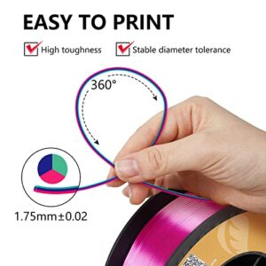 Kingroon PLA 3D Printer Filament, Triple Color Silk PLA Filament, Dimensional Accuracy +/- 0.03 mm, 1 kg Spool(2.2lbs), 1.75 mm, Red Blue Green