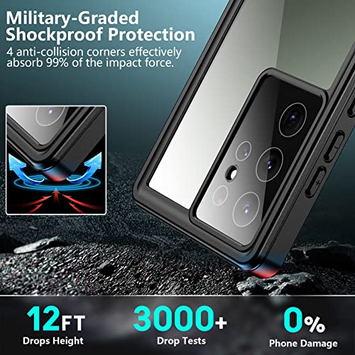 SPIDERCASE Designed for Samsung Galaxy S23 Ultra Case Waterproof,Built-in Screen Protector Full Protection Heavy Duty Shockproof Anti-Scratched Phone Case,Black