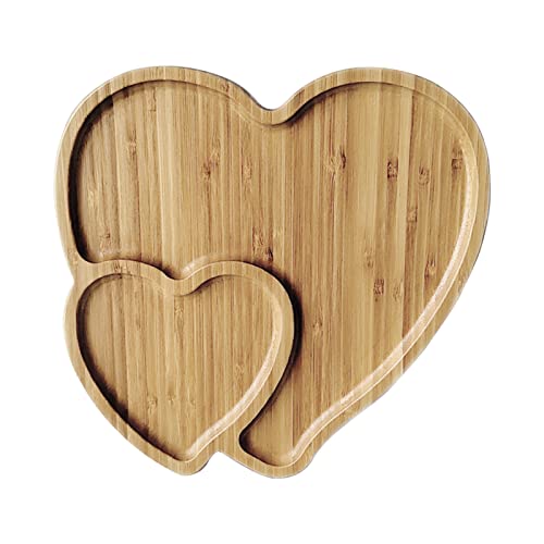 Wooden Cheese Board Platter, Double Heart Shaped Salad Plate Dinner Plate Cake Plate Decorative Serving Tray Appetizer Plate for Snack Food Fruit Valentines Day Decor(as shown)