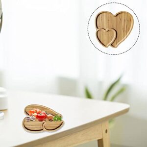 Wooden Cheese Board Platter, Double Heart Shaped Salad Plate Dinner Plate Cake Plate Decorative Serving Tray Appetizer Plate for Snack Food Fruit Valentines Day Decor(as shown)