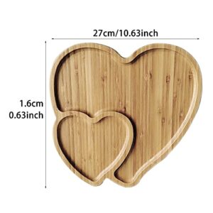 Wooden Cheese Board Platter, Double Heart Shaped Salad Plate Dinner Plate Cake Plate Decorative Serving Tray Appetizer Plate for Snack Food Fruit Valentines Day Decor(as shown)