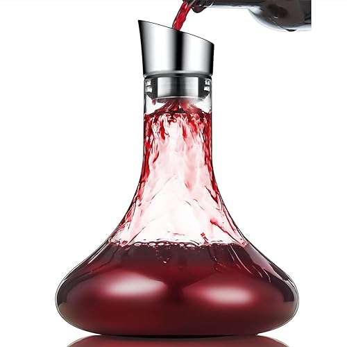 DH Wine Decanter with Waterfall Aerator Filter lid- 60OZ Crystal wine aerator Waterfall decanters,Hand Blown Lead-free Crystal wine carafe for Wine Gift, Wine Accessories