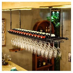 hanging wine rack, vintage ceiling decorative shelf, upside down hanger for living room dining bar, fits most wine glasses (color : b, size : 60x30x60cm)