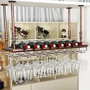 vintage ceiling wine rack with hanging adjustable boom, metal wine bottle and glass holder, kitchen bar counter floating goblet stemware storage rack, bronze (size : 100×30cm(39×12